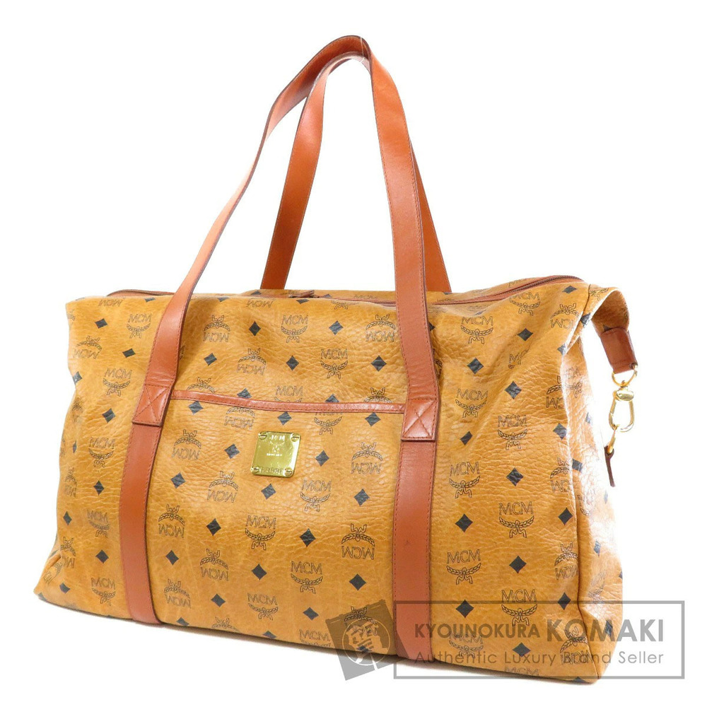 MCM Visetos Boston Bag signature monogram tan leather Brown